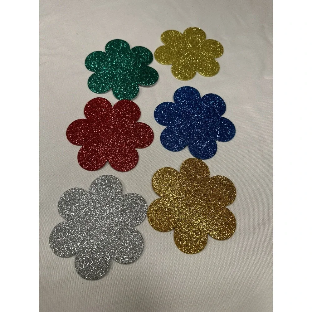 Arts &‎ Crafts 3.5in Glitter Adhesive Foam Stickers Flower Shapes 6ct PF-5207